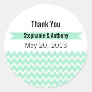 Magic Mint en White Chevron Pattern Dank u Ronde Sticker