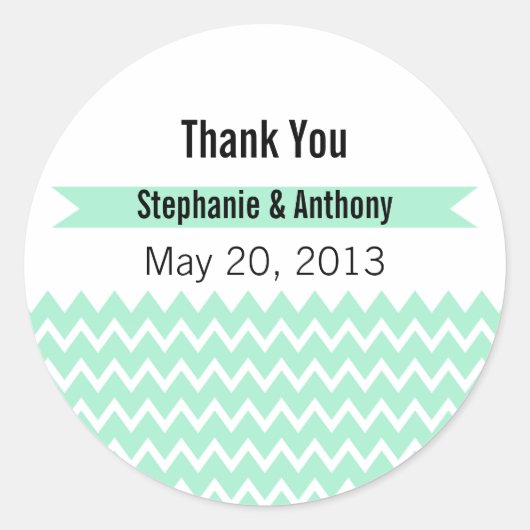 Magic Mint en White Chevron Pattern Dank u Ronde Sticker (Voorkant)