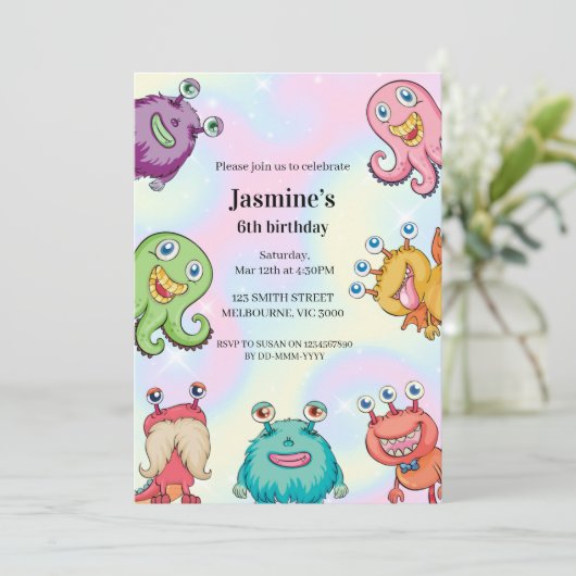 Magic Monsters Verjaardag Uitnodiging (Staand voorkant)