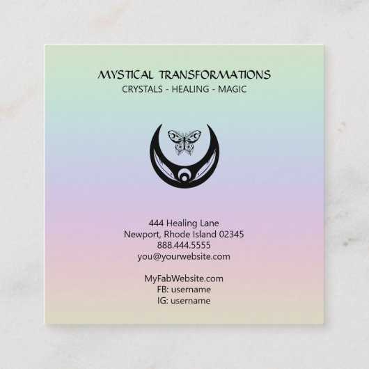 *~* Magic Moon Feathers Moth Boho Universe Rainbow Vierkante Visitekaartje (Achterkant)