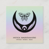 *~* Magic Moon Feathers Moth Boho Universe Rainbow Vierkante Visitekaartje (Voorkant)
