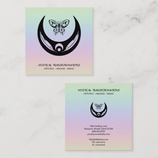 *~* Magic Moon Feathers Moth Boho Universe Rainbow Vierkante Visitekaartje (Voorkant / Achterkant)