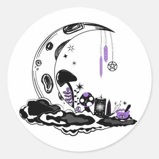 Magic Mushroom Crystal Moon Garden Verjaardag Ronde Sticker (Voorkant)