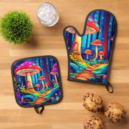 Magic Mushroom Path Design Ovenwant & Pannenlap Set