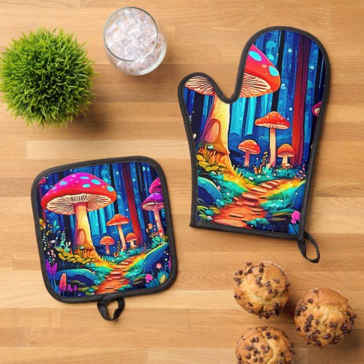 Magic Mushroom Path Design Ovenwant & Pannenlap Set (Top down)