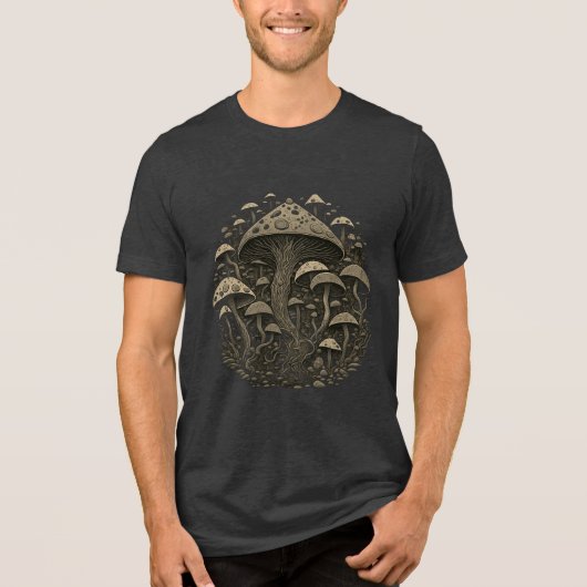 Magic Mushroom Sepia Art Tri-Blend Shirt (Voorkant)