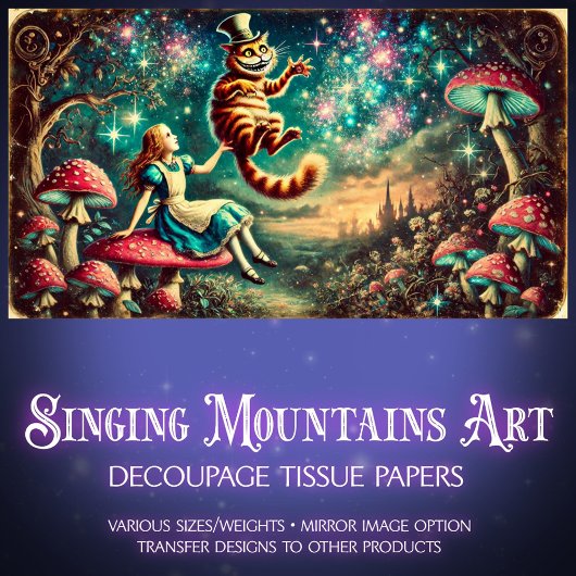 Magic Mushroom Vintage Alice and Cat Tissuepapier