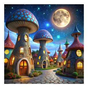 Magic Mushroom World: 4K ultra-realistisch modern Foto Afdruk