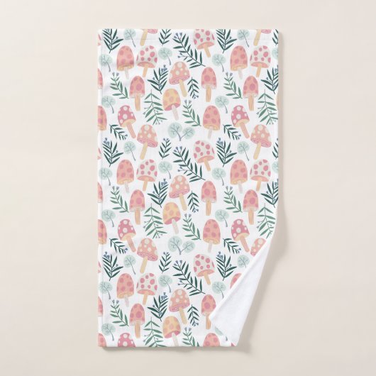 Magic Mushrooms Forest Pattern roze Green Bad Handdoek (Handdoek)