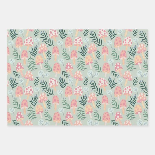 Magic Mushrooms Forest Pattern roze Green Inpakpapier Vel (Voorkant 3)