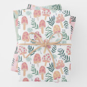 Magic Mushrooms Forest Pattern roze Green Inpakpapier Vel (In situ)