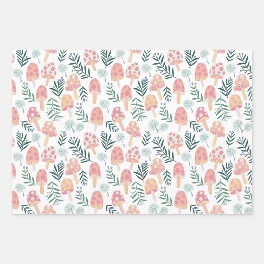 Magic Mushrooms Forest Pattern roze Green Inpakpapier Vel (Voorkant)
