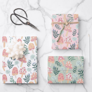 Magic Mushrooms Forest Pattern roze Green Inpakpapier Vel