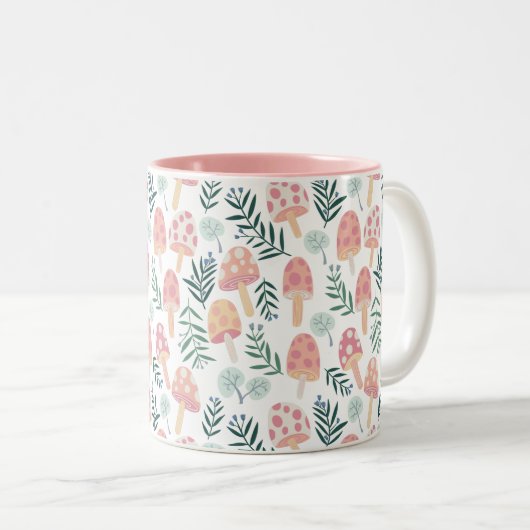 Magic Mushrooms Forest Pattern Tweekleurige Koffiemok (Voorkant rechts)