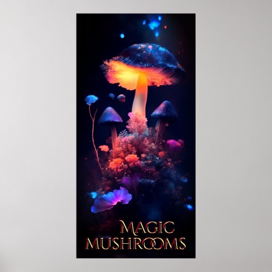 Magic Mushrooms Neon Fantasy Poster (Voorkant)