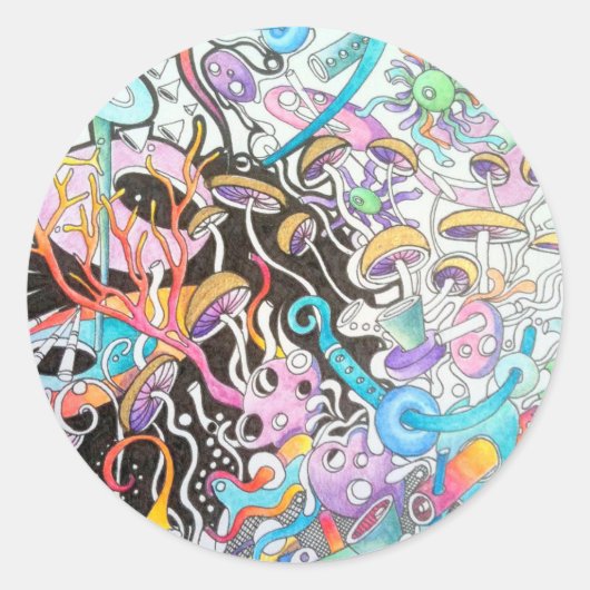 Magic Mushrooms Ronde Sticker (Voorkant)