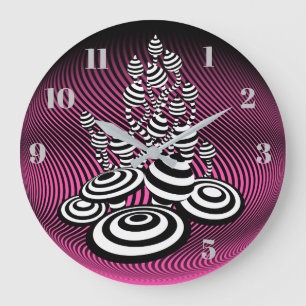 Magic Mushrooms roze optisch ontwerp Wall Clock. Grote Klok