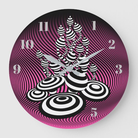 Magic Mushrooms roze optisch ontwerp Wall Clock. Grote Klok (Voorkant)