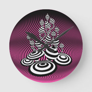 Magic Mushrooms roze optisch ontwerp Wall Clock. Ronde Klok