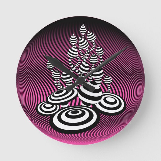 Magic Mushrooms roze optisch ontwerp Wall Clock. Ronde Klok (Voorkant)