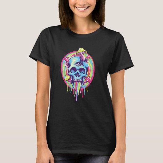 Magic Mushrooms schedel Trippy Graphic T-shirt (Voorkant)