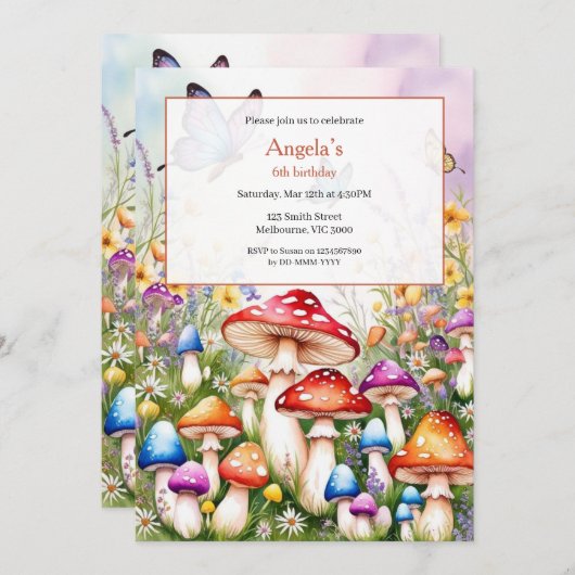Magic Mushrooms Verjaardag meisjes Uitnodiging (Voorkant / Achterkant)
