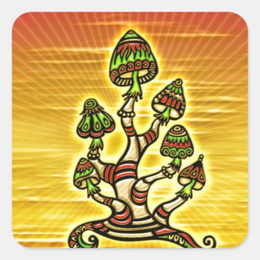 Magic Mushrooms - Zauber Pilze Vierkante Sticker (Voorkant)
