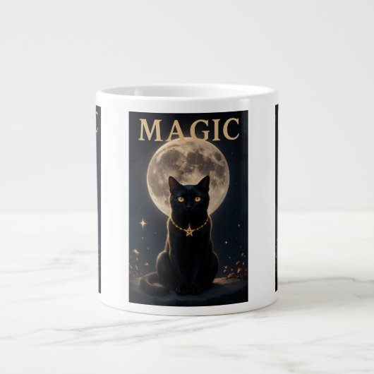 MAGIC – Mystic Black Cat & Full Moon Design Grote Koffiekop (Voorkant)