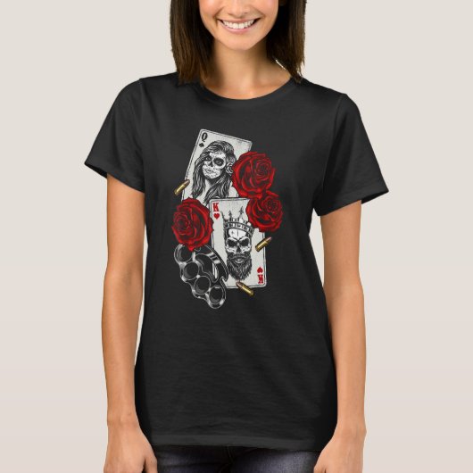 Magic Occult Skull Queen Spades King Hearts Roos T-shirt (Voorkant)