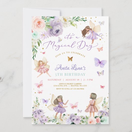 Magic ONE Paarse Roze Sprookjesvlinder Verjaardag Kaart (Voorkant)