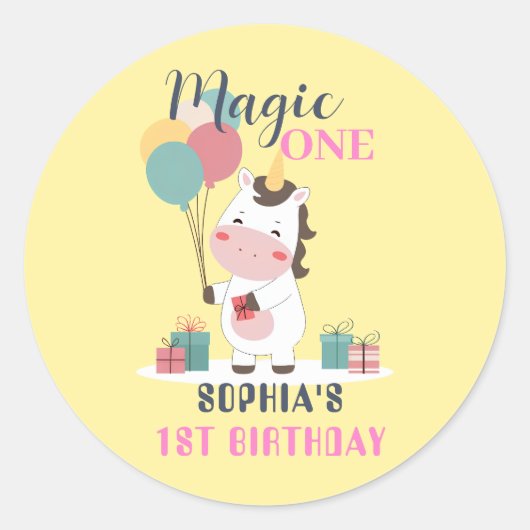 Magic One Unicorn 1st Birthday Ronde Sticker (Voorkant)