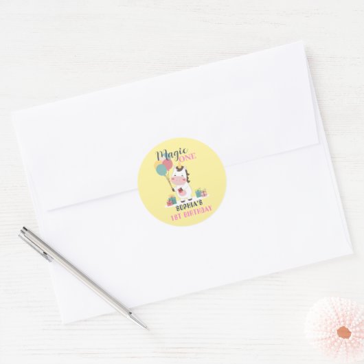 Magic One Unicorn 1st Birthday Ronde Sticker (Envelop)