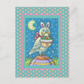 MAGIC OWL & EASTER BASKET, WHIMSICAL FOLK ART BIRD FEESTDAGENKAART (Voorkant)