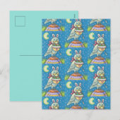 MAGIC OWL & EASTER BASKET, WHIMSICAL FOLK ART BIRD FEESTDAGENKAART (Voorkant / Achterkant)