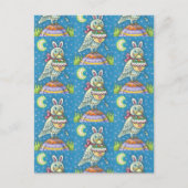 MAGIC OWL & EASTER BASKET, WHIMSICAL FOLK ART BIRD FEESTDAGENKAART (Voorkant)