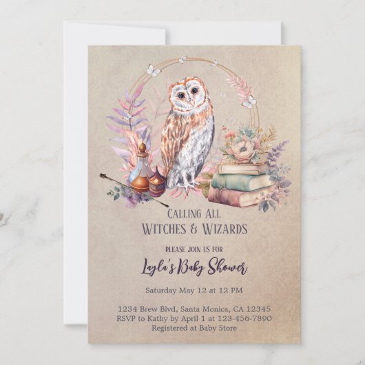 Magic Owl Girl Wizard Baby shower Kaart (Voorkant)
