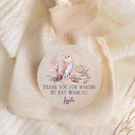 Magic Owl Girl Wizard Hartelijk dank Ronde Sticker