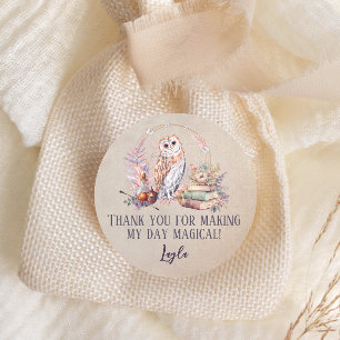 Magic Owl Girl Wizard Hartelijk dank Ronde Sticker