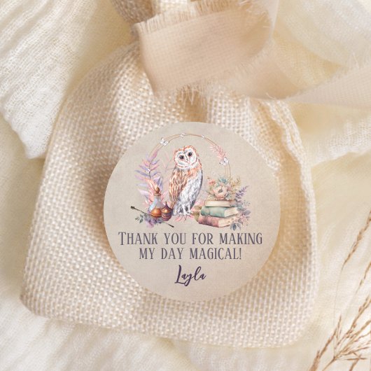 Magic Owl Girl Wizard Hartelijk dank Ronde Sticker