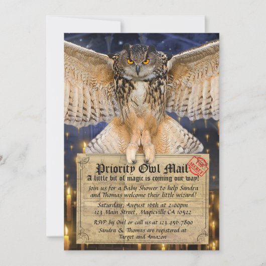 Magic Owl Mail Letter voor een Wizard Baby shower Kaart (Voorkant)