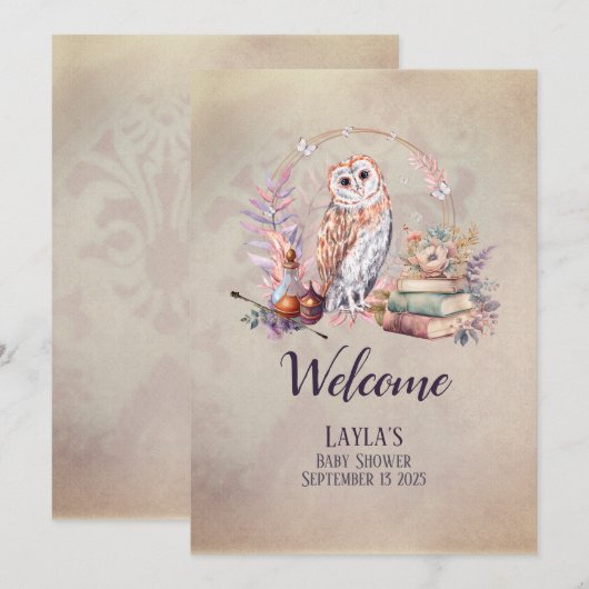 Magic Owl Welkom Baby shower Kaart (Voorkant / Achterkant)