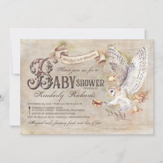 Magic Owl Wizard Witch Fairy Tale Baby shower Kaart (Voorkant)