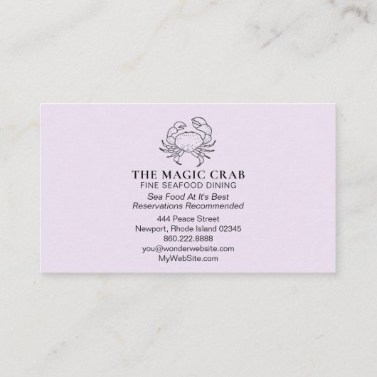 ** Magic Pastel Crab Fine Dining bij het strand Visitekaartje (Achterkant)
