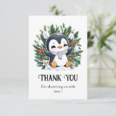 Magic  Penguin Baby shower Bedankkaart (Staand voorkant)