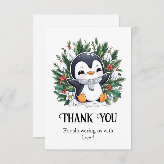 Magic Penguin Baby shower Bedankkaart (Voorkant / Achterkant)