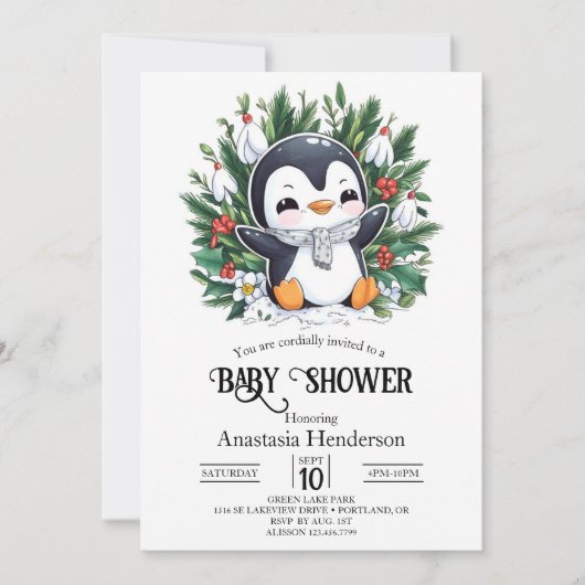 Magic Penguin Baby shower Kaart (Voorkant)
