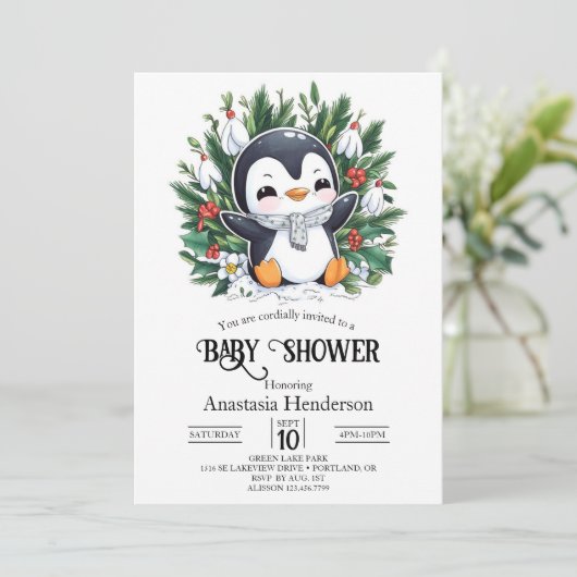 Magic Penguin Baby shower Kaart (Staand voorkant)