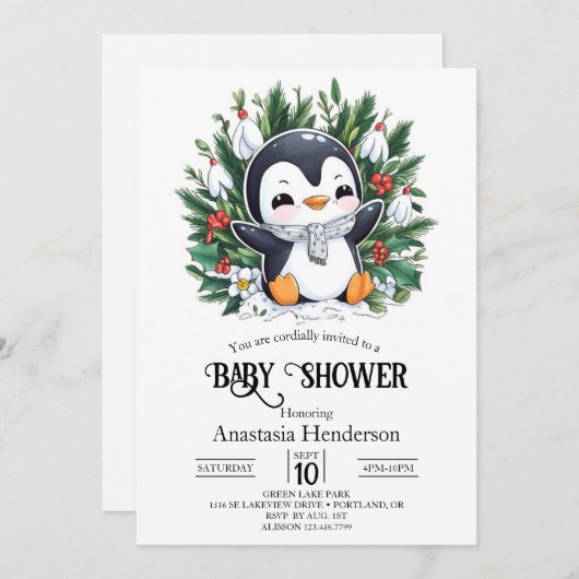 Magic Penguin Baby shower Kaart (Voorkant / Achterkant)