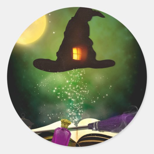Magic Pet & Magical Spell Book Whimsical Fun Party Ronde Sticker (Voorkant)