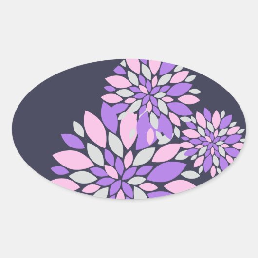 Magic Petals Purple Flowers Ovale Sticker (Voorkant)